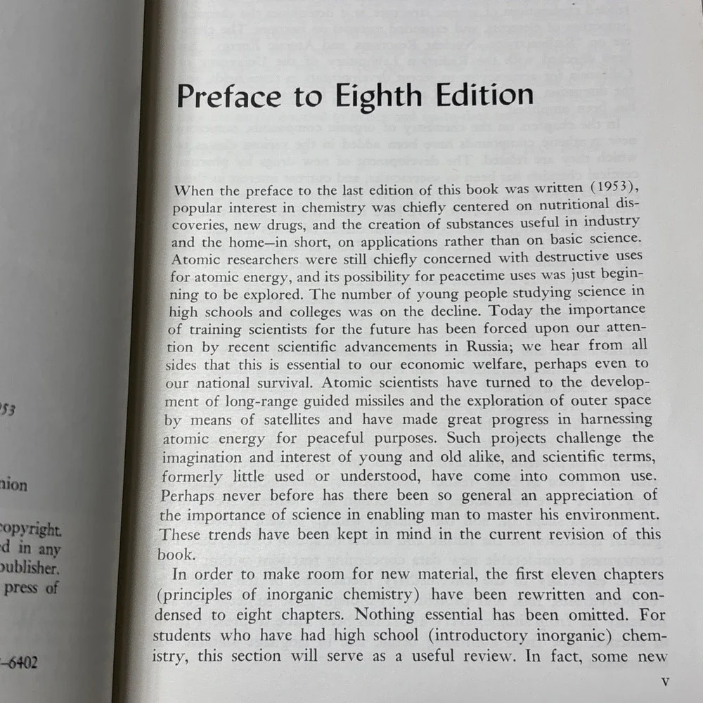 1958 Vintage Fundamentals of Chemistry L Jean Bogert Eighth Edition Saunders